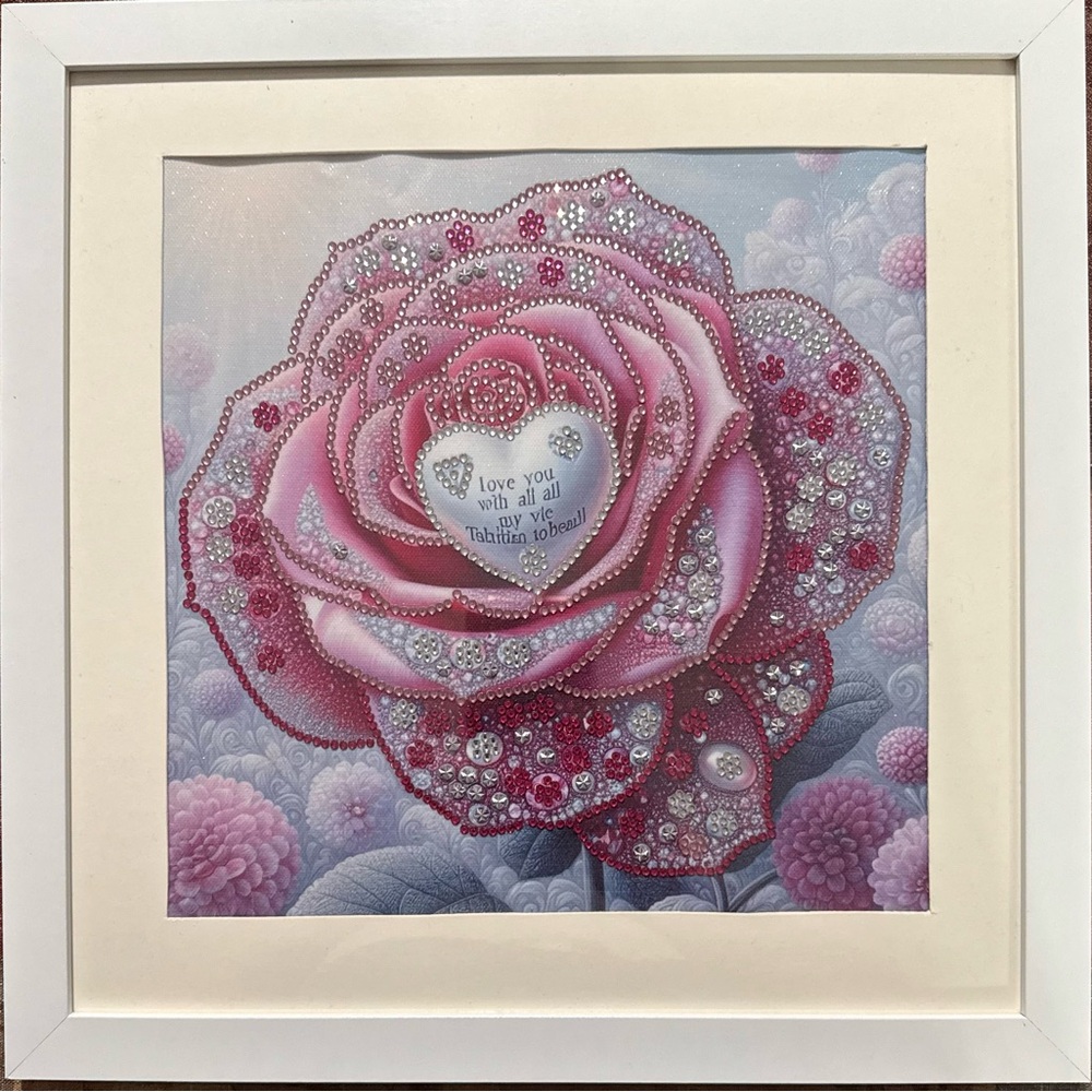Charming Pink Rose Mixed Media Art, 
size 12*12”